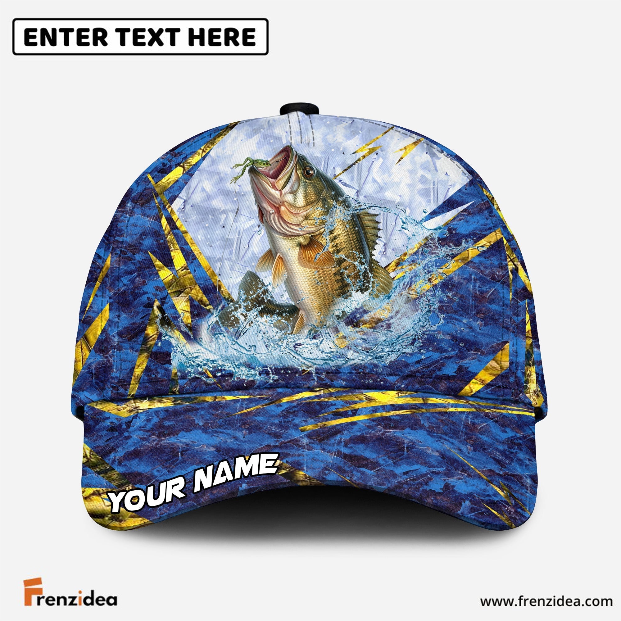 (12 Breeds) Frenzidea Blue Ice Marble Fishing Customized Name 3D Cap