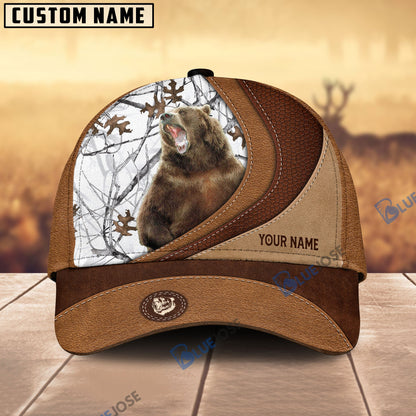Frenzidea Bear Hunting Brown Leather Pattern Personalized Name Cap (5 Colors)