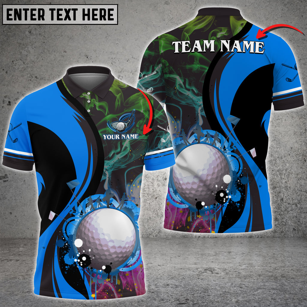 Frenzideas Smoke Pattern Yellow Colorful Golf Ball Water Flow Customized Name 3D Shirt (4 Colors)