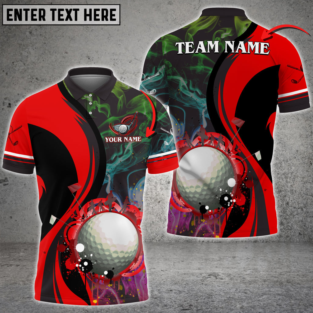 Frenzideas Smoke Pattern Yellow Colorful Golf Ball Water Flow Customized Name 3D Shirt (4 Colors)