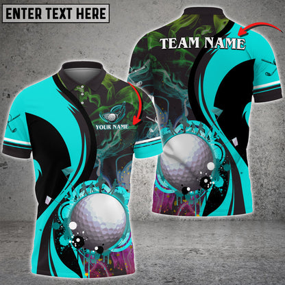 Frenzideas Smoke Pattern Yellow Colorful Golf Ball Water Flow Customized Name 3D Shirt (4 Colors)