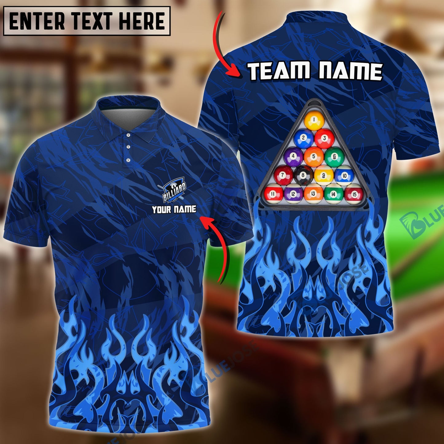 Frenzidea Billiards Ball 8 Inner Flame Personalized Name, Team Name Unisex Shirt ( 6 Colors )