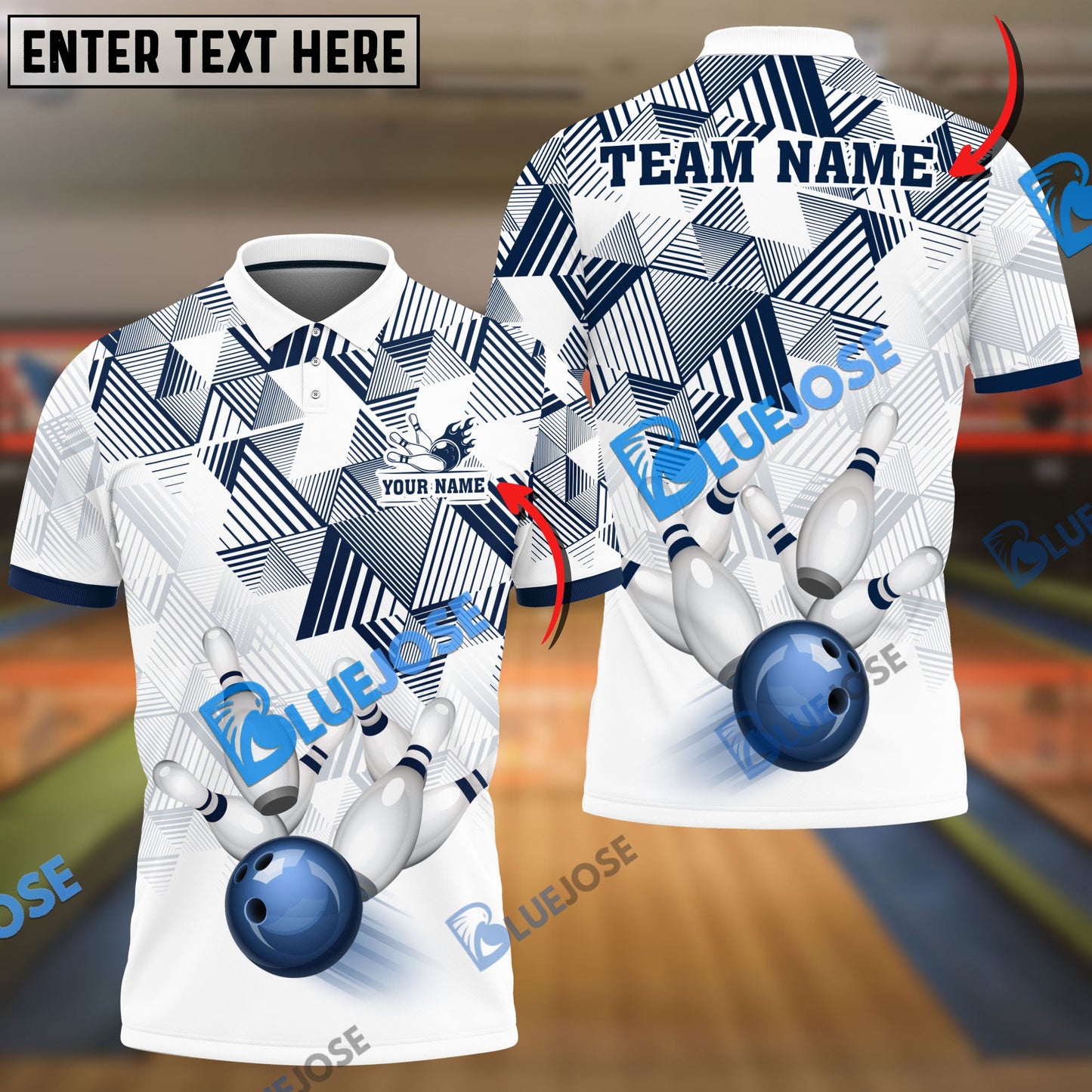 frenzideas Bowling And Pins Triangle Art Customized Name 3D Shirt (6 Colors)