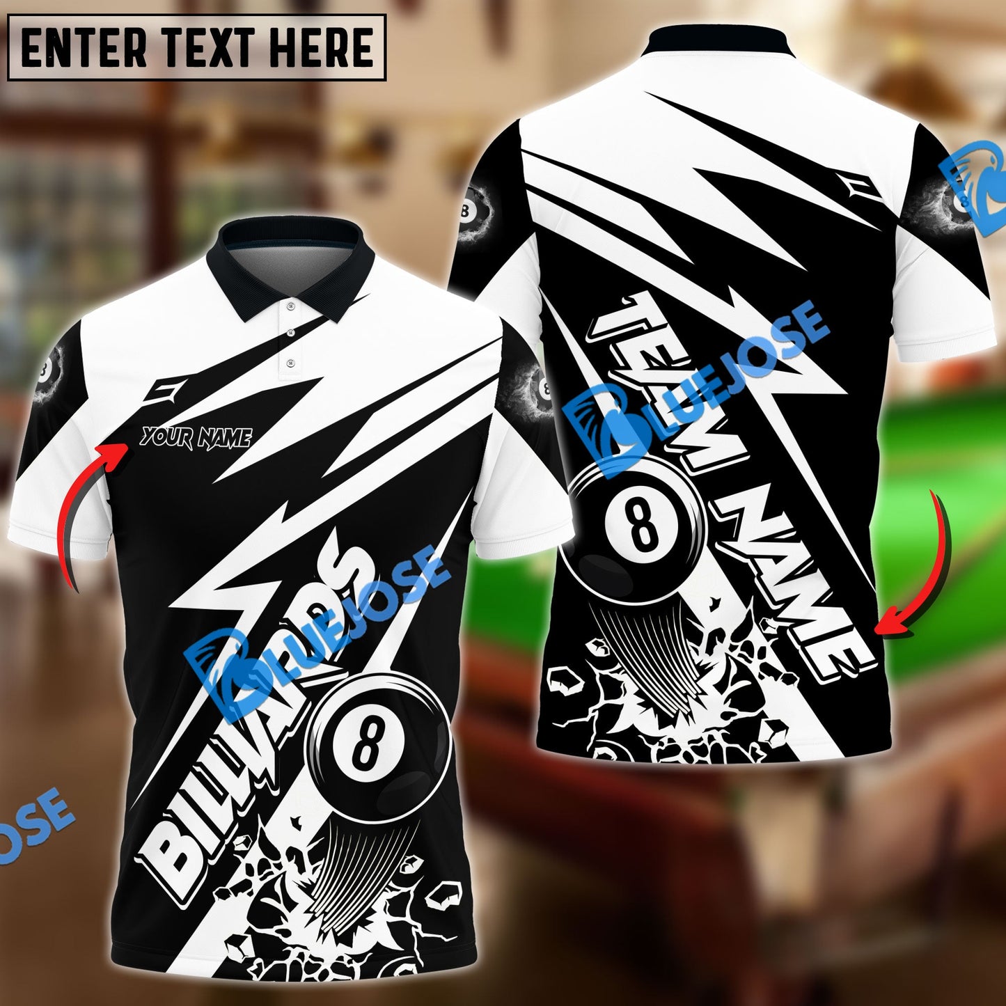 Frenzidea Billiards Ball 8 Break Lightning Pattern Personalized Name, Team Name Unisex Shirt ( 6 Colors )