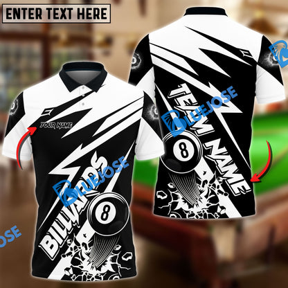 Frenzidea Billiards Ball 8 Break Lightning Pattern Personalized Name, Team Name Unisex Shirt ( 6 Colors )