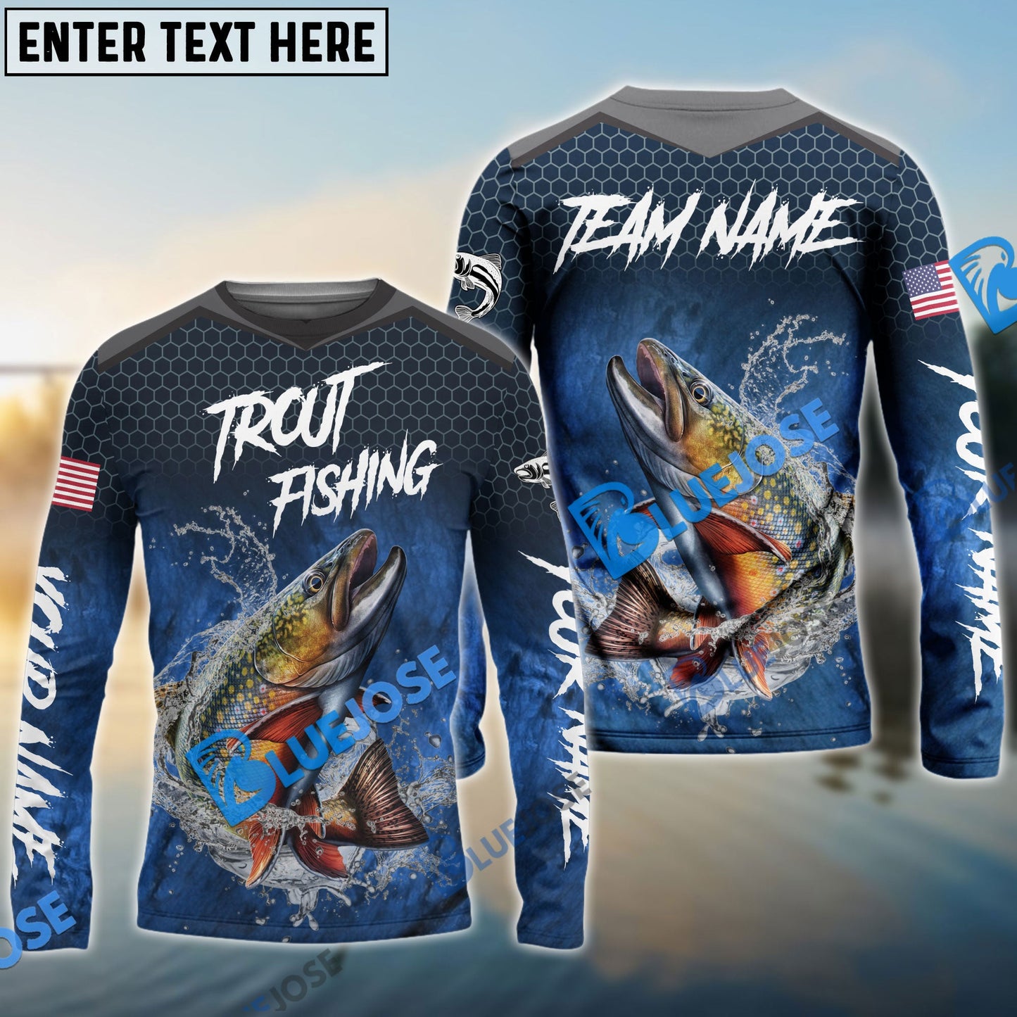 Frenzidea Trout Fishing Dark Blue American Sport Custom Name & Team Name 3D Shirts