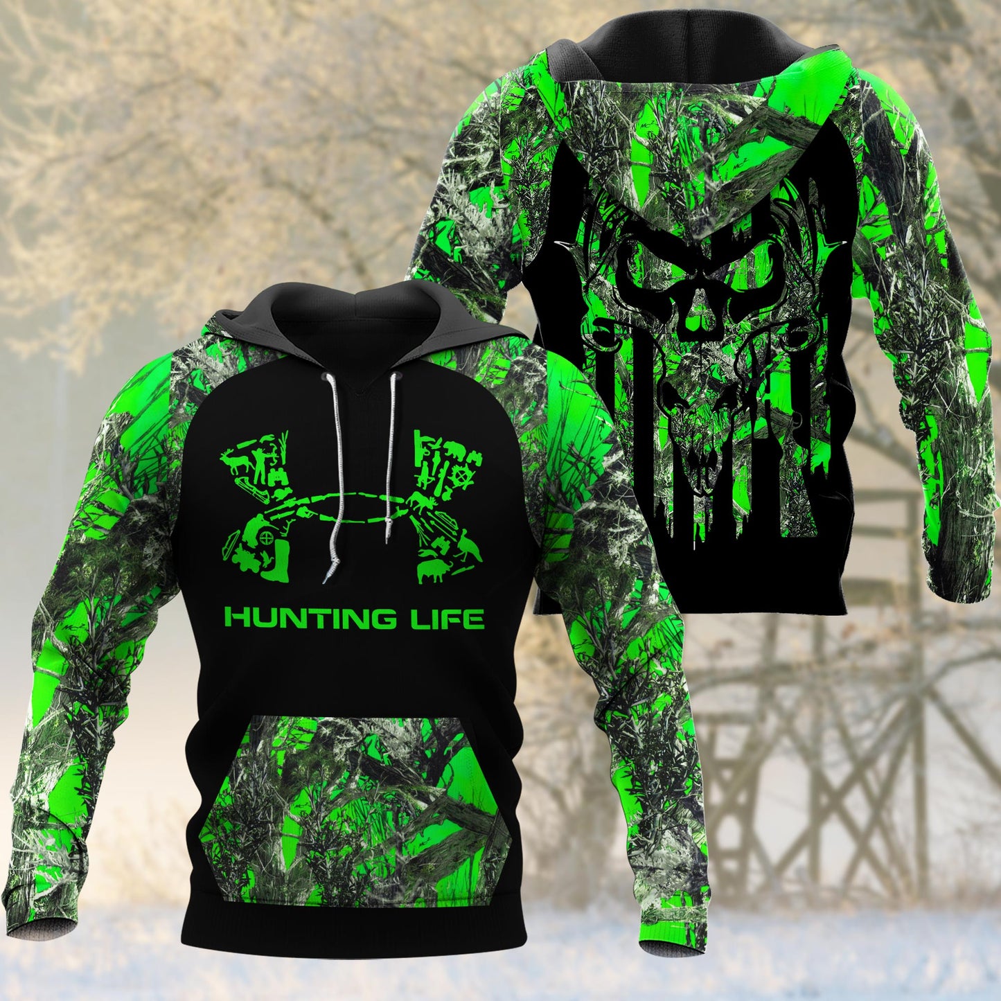 Frenzidea Hunting Life 3D Shirts (Green & Grey Color)