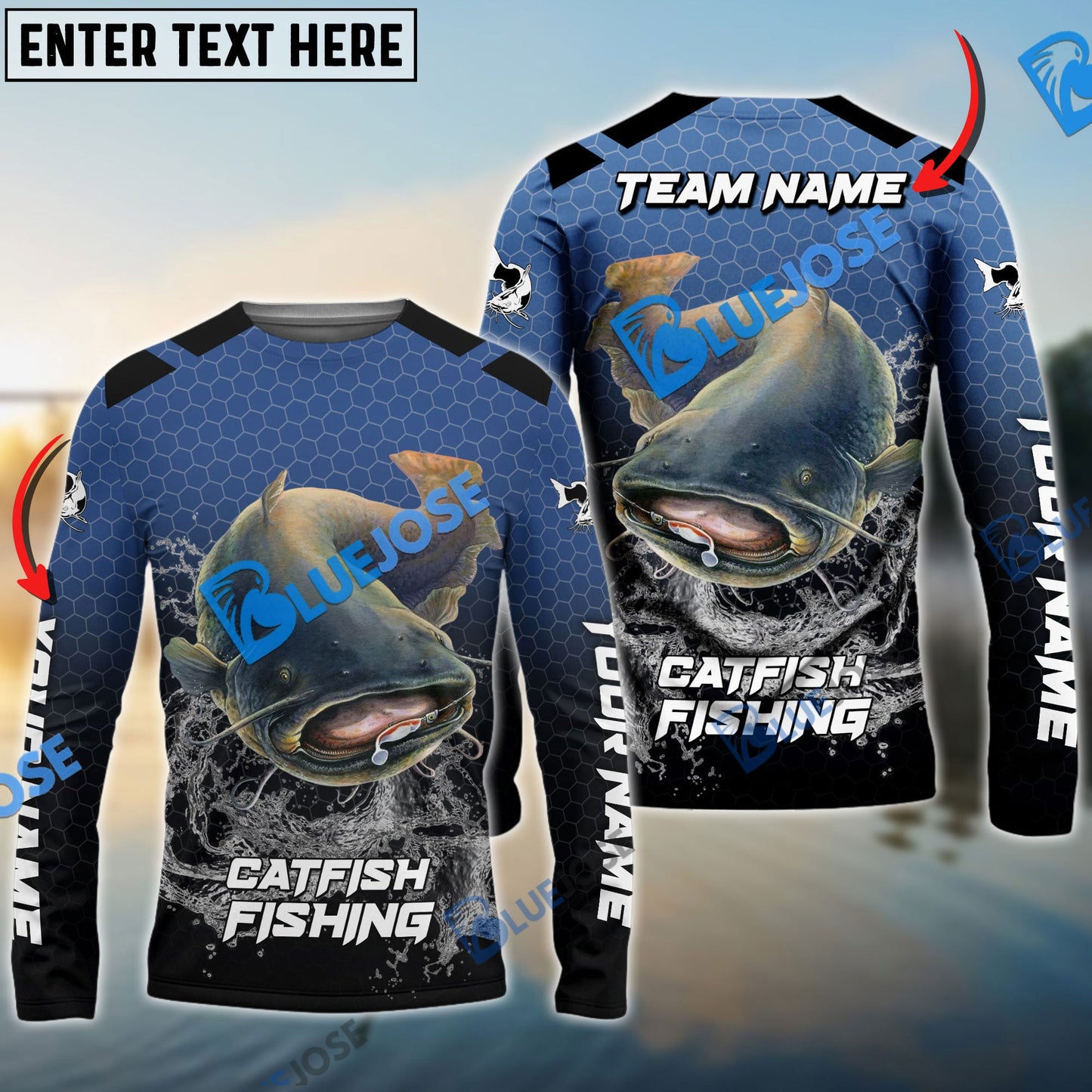 Frenzidea Catfish Fishing Navy Hexagon Sport Custom Name & Team Name 3D Shirts
