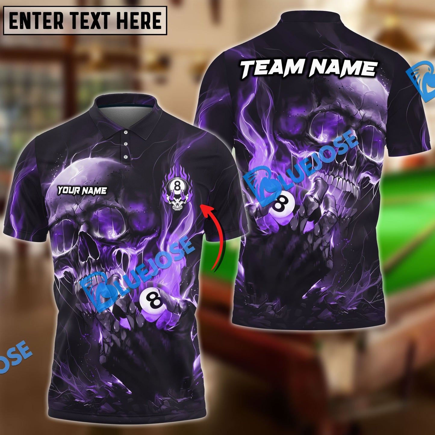 Frenzidea Billiards Ball 8 Blazing Skull Personalized Name, Team Name Unisex Shirt ( 6 Colors )