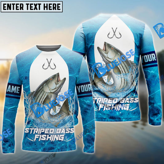 Frenzidea Customize Name Striped Bass Fishing Blue Wave 3D Shirts