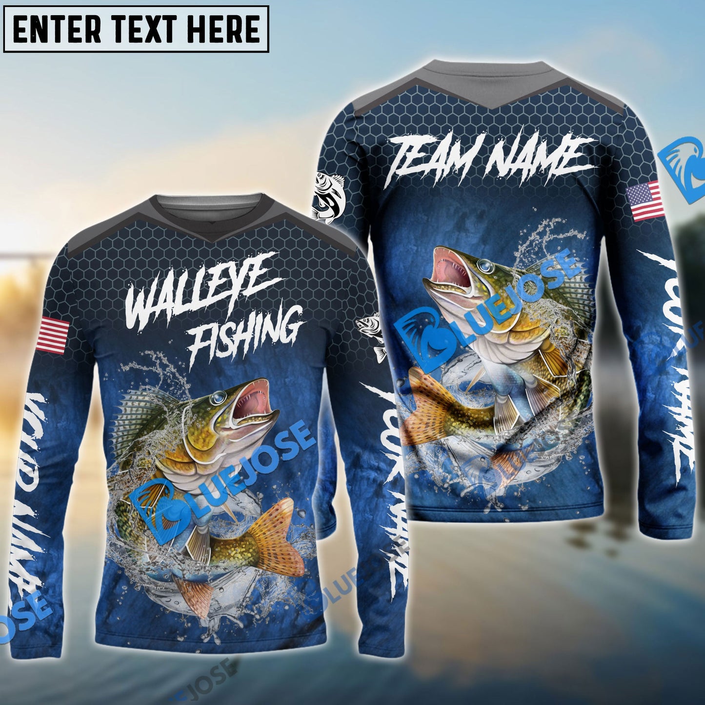 Frenzidea Walleye Fishing Dark Blue American Sport Custom Name & Team Name 3D Shirts
