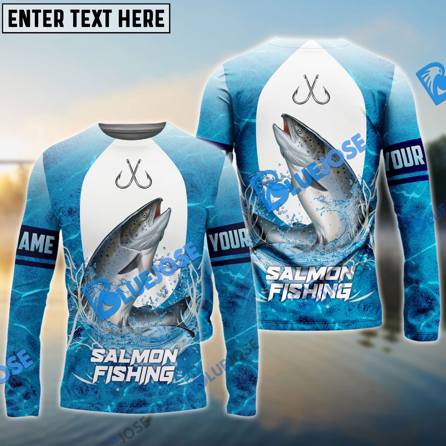 Frenzidea Customize Name Salmon Fishing Blue Wave 3D Shirts