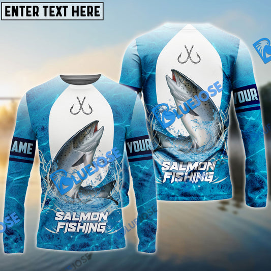 Frenzidea Customize Name Salmon Fishing Blue Wave 3D Shirts
