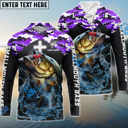 Frenzidea Smallmouth Bass Fishing Purple Camo Sport Custom Name & Team Name 3D Shirts