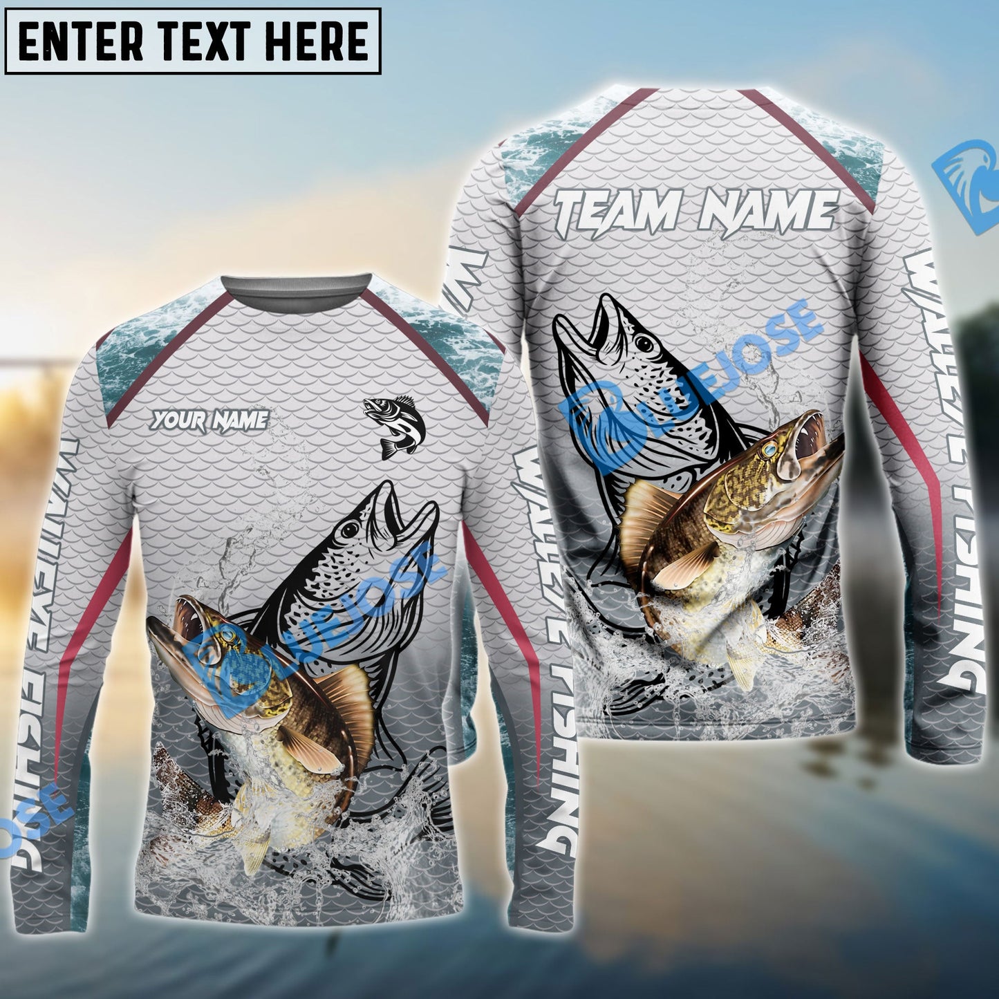 Frenzidea Walleye Fishing White Fin Water Silhouette Sport Custom Name & Team Name 3D Shirts