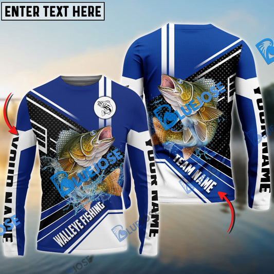 Frenzidea Walleye Fishing Blue White Sport Custom Name & Team Name 3D Shirts