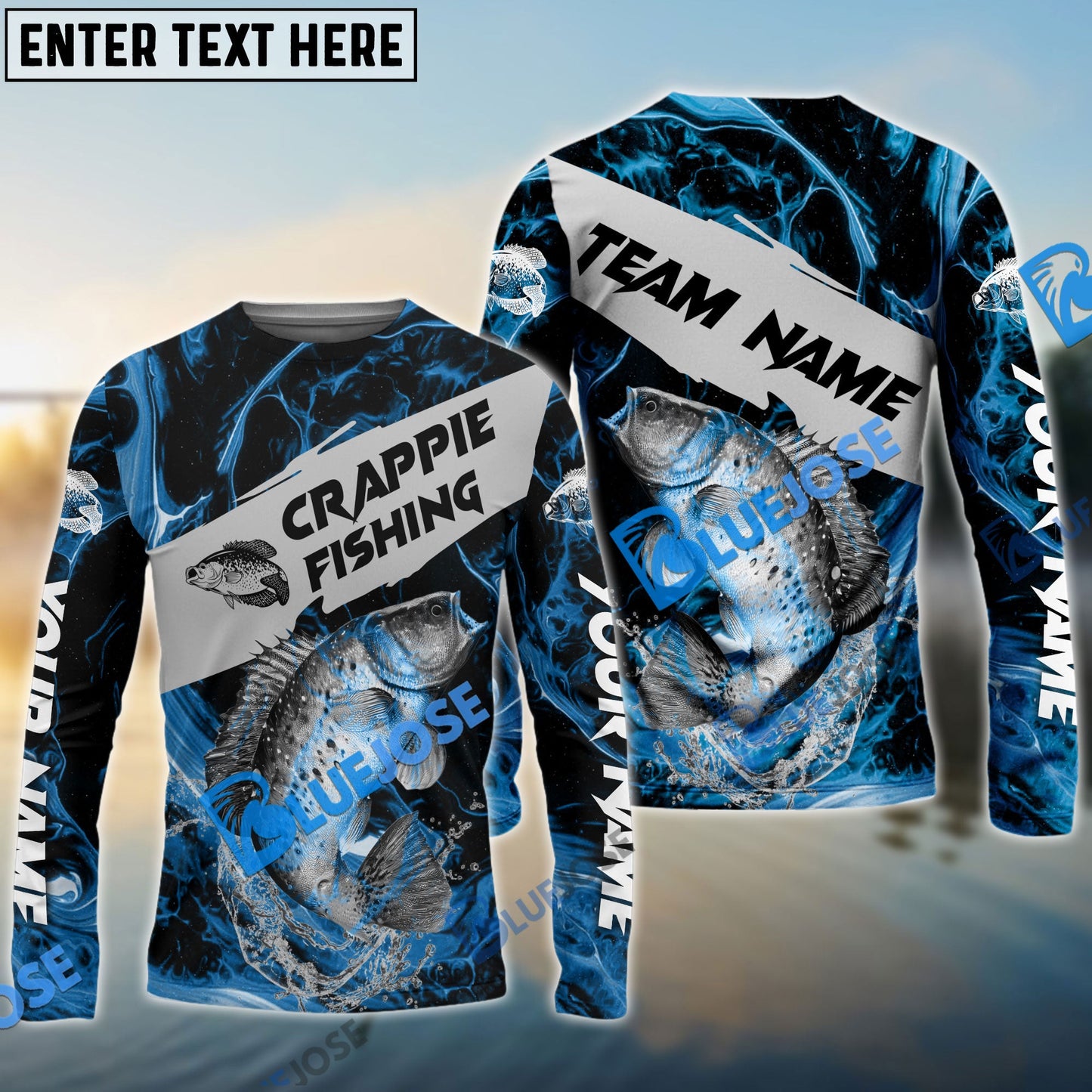 Frenzidea Crappie Fishing Blue Lava Sport Custom Name & Team Name 3D Shirts