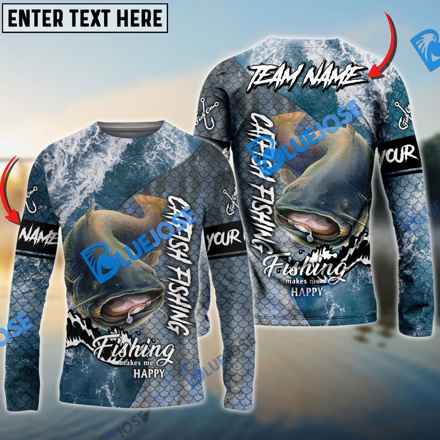 Frenzidea Catfish Fishing Skin Seawave Custom Name & Team Name 3D Shirts
