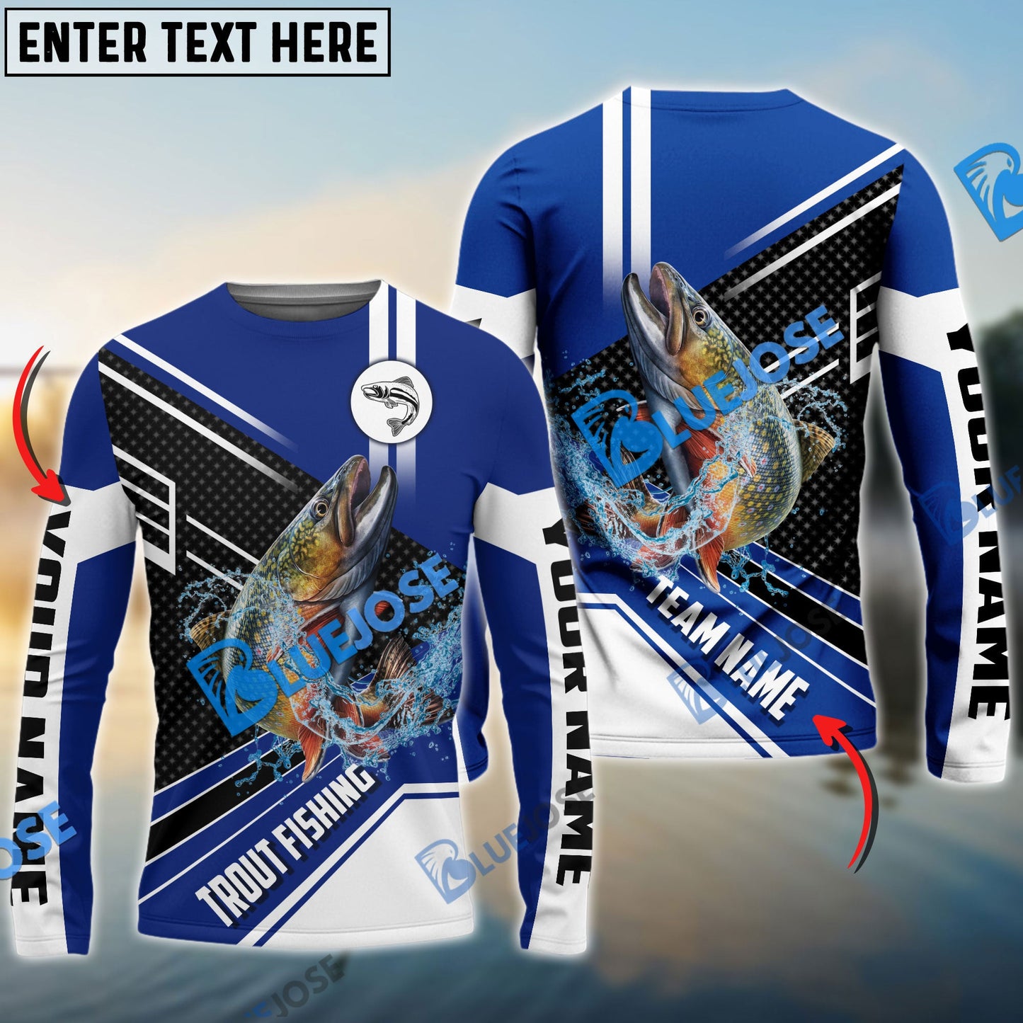 Frenzidea Trout Fishing Blue White Sport Custom Name & Team Name 3D Shirts