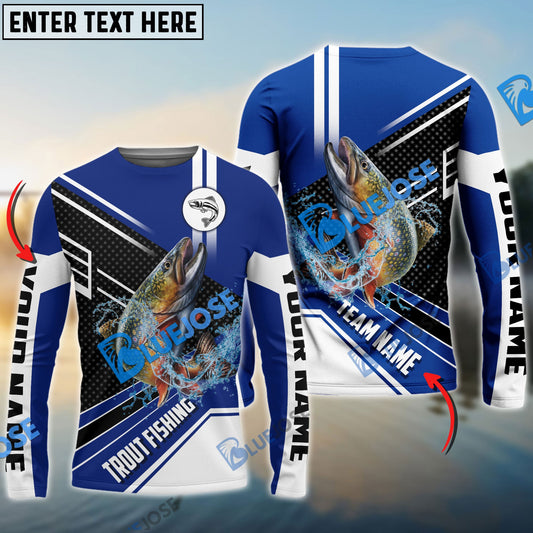 Frenzidea Trout Fishing Blue White Sport Custom Name & Team Name 3D Shirts