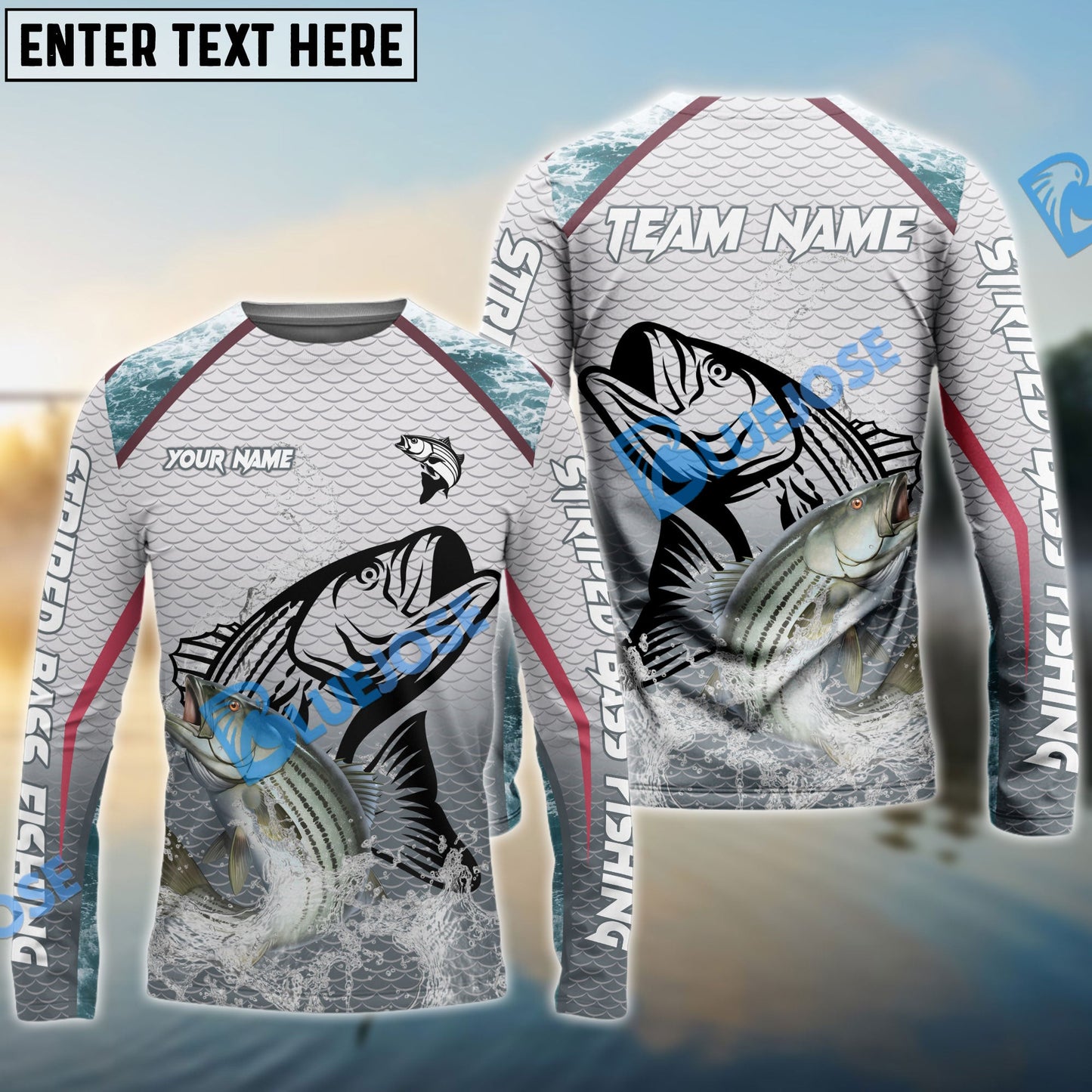 Frenzidea Striped Bass Fishing White Fin Water Silhouette Sport Custom Name & Team Name 3D Shirts