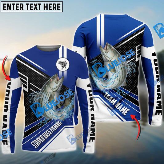 Frenzidea Striped Bass Fishing Blue White Sport Custom Name & Team Name 3D Shirts