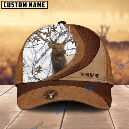 Frenzidea Elk Hunting Brown Leather Pattern Personalized Name Cap (5 Colors)
