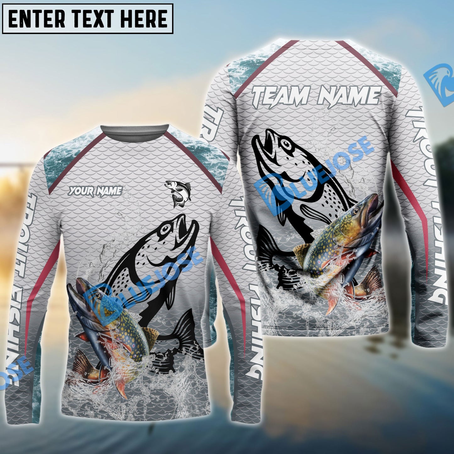 Frenzidea Trout Fishing White Fin Water Silhouette Sport Custom Name & Team Name 3D Shirts