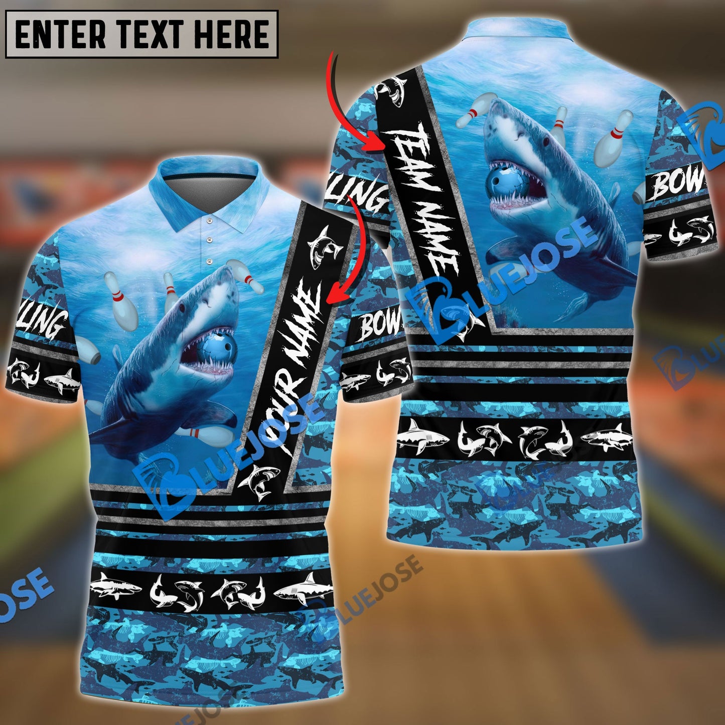 frenzideas Bowling And Pins Fury Shark Multicolor Customized Name 3D Shirt ( 4 Colors )