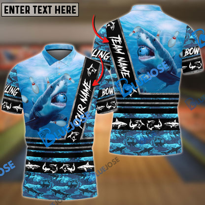 frenzideas Bowling And Pins Fury Shark Multicolor Customized Name 3D Shirt ( 4 Colors )