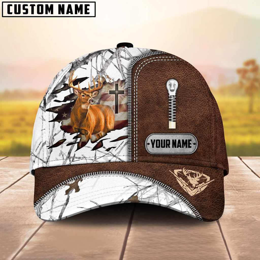 Frenzidea Cross America Hunting Deer Zipper Leather Pattern Multicolor Personalized Cap