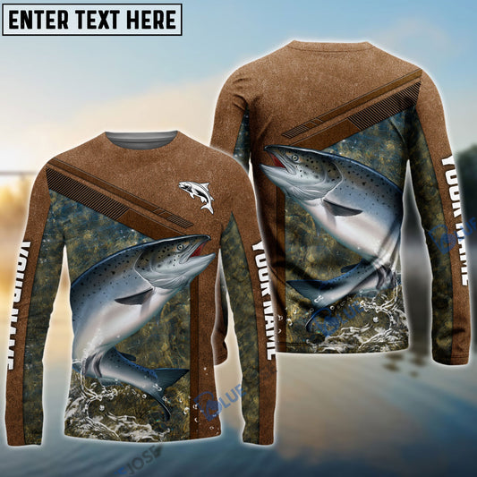 Frenzidea Salmon Fishing Leather Pattern Personalized Shirt