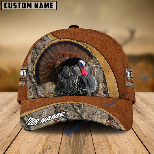 Frenzidea Turkey Hunting Light Brown Leather Pattern Personalized Name Cap