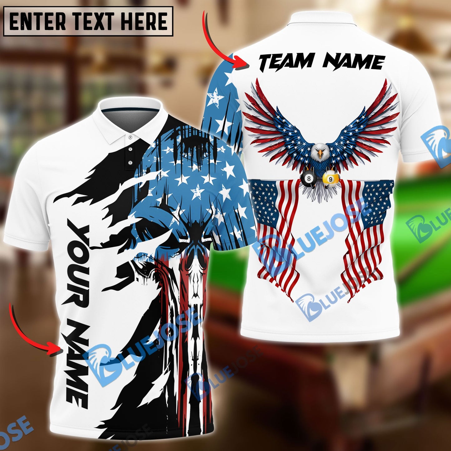 Frenzidea Billiards Ball 8 And 9 Eagle Flag Skull Personalized Name, Team Name Unisex Shirt ( 4 Colors )