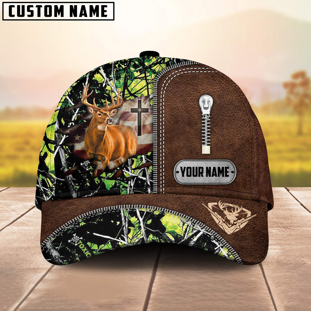 Frenzidea Cross America Hunting Deer Zipper Leather Pattern Multicolor Personalized Cap
