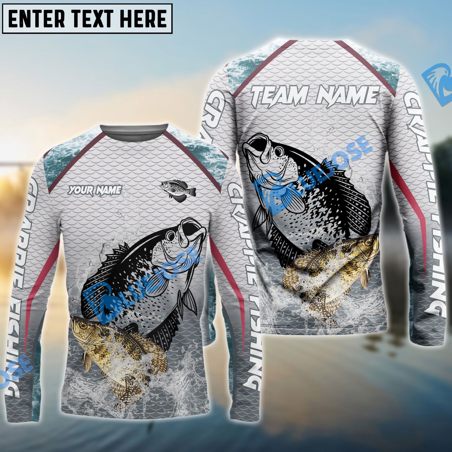 Frenzidea Crappie Fishing White Fin Water Silhouette Sport Custom Name & Team Name 3D Shirts