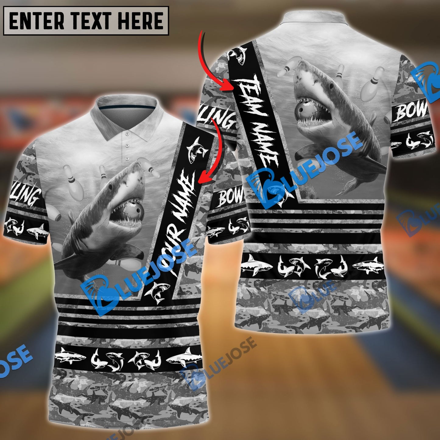 frenzideas Bowling And Pins Fury Shark Multicolor Customized Name 3D Shirt ( 4 Colors )