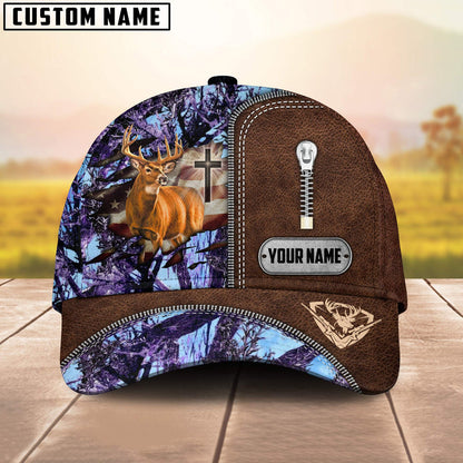 Frenzidea Cross America Hunting Deer Zipper Leather Pattern Multicolor Personalized Cap
