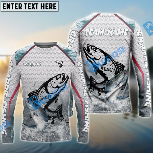Frenzidea Salmon Fishing White Fin Water Silhouette Sport Custom Name & Team Name 3D Shirts