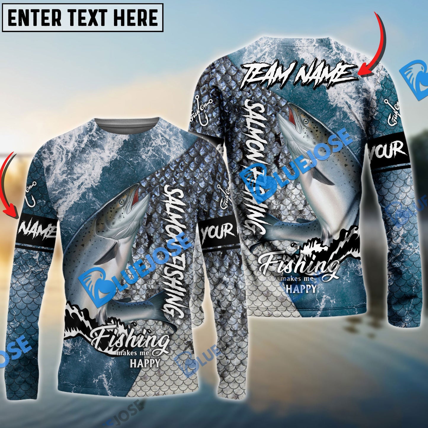 Frenzidea Salmon Fishing Skin Seawave Custom Name & Team Name 3D Shirts