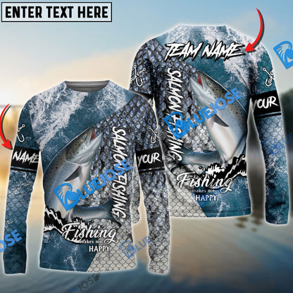 Frenzidea Salmon Fishing Skin Seawave Custom Name & Team Name 3D Shirts