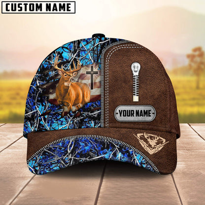 Frenzidea Cross America Hunting Deer Zipper Leather Pattern Multicolor Personalized Cap