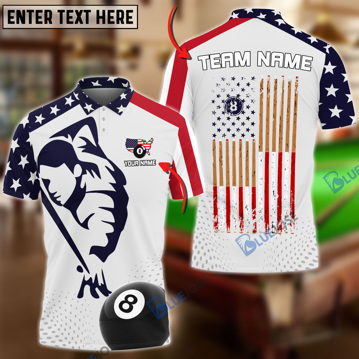 Frenzidea Billiards American Ball 8 Style Personalized Name, Team Name Shirt