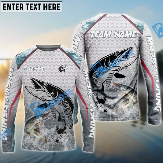 Frenzidea Musky Fishing White Fin Water Silhouette Sport Custom Name & Team Name 3D Shirts