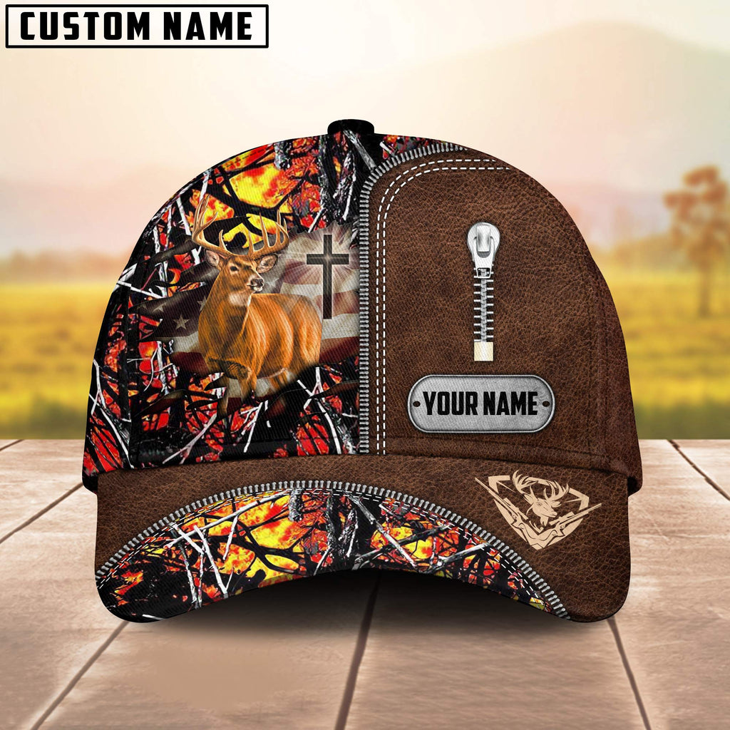 Frenzidea Cross America Hunting Deer Zipper Leather Pattern Multicolor Personalized Cap
