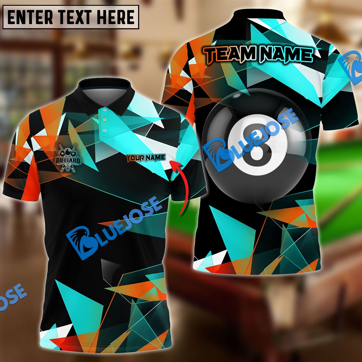 Frenzidea Billiards Ball 8 Colorful Glass Personalized Name, Team Name Unisex Shirt ( 4 Colors )