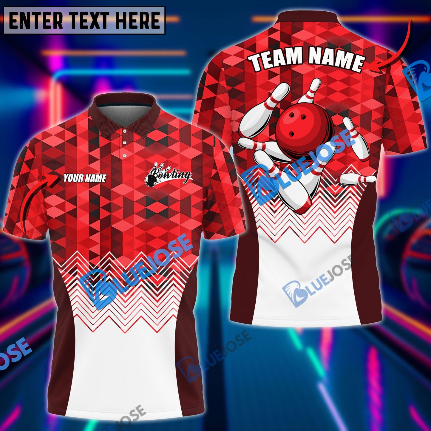 Frenzidea Bowling And Pins Diamond Pattern Customized Name 3D Shirt (4 Colors)
