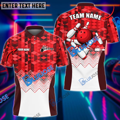 Frenzidea Bowling And Pins Diamond Pattern Customized Name 3D Shirt (4 Colors)