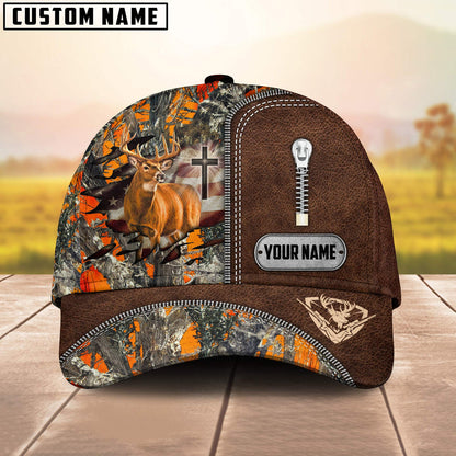 Frenzidea Cross America Hunting Deer Zipper Leather Pattern Multicolor Personalized Cap