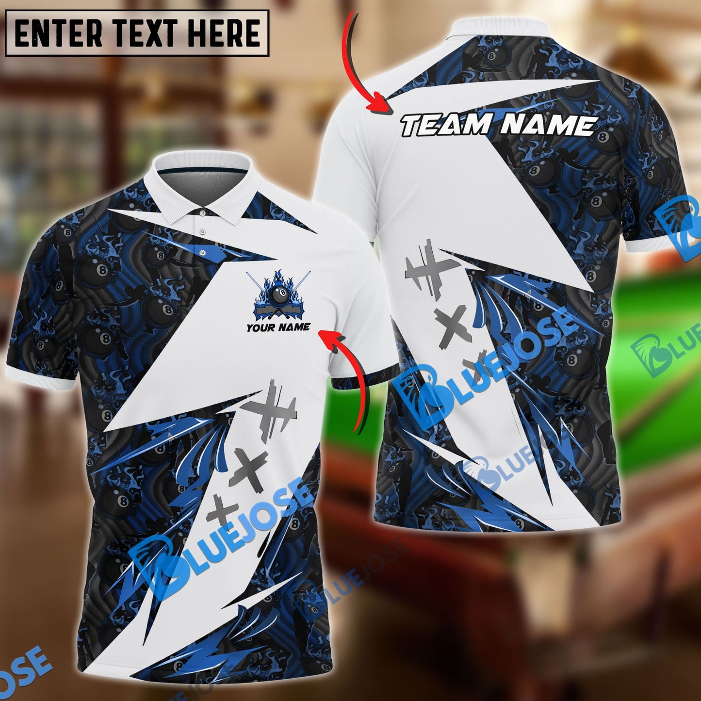 frenzidea Billiards Ball 8 Flame Pattern Personalized Name, Team Name Unisex Shirt ( 4 Colors )